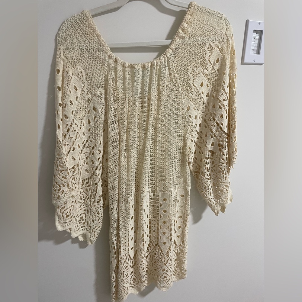 Anthropologie Cotton Lace Eyelet Crochet Eberjey Beach Tunic Coverup  Size M/L